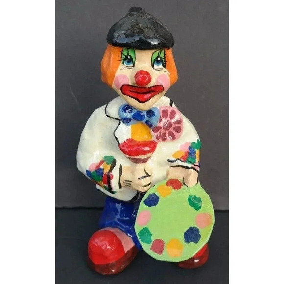 Clown Other - Vintage 1980's Paper Mache (Funny) Painting Clown Table Top Statue Art